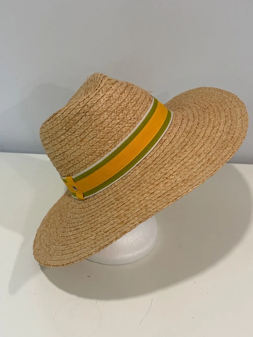 HatAttack Classic Travel Sun Hat Tightly Woven Straw Gold Ribbon Accent NWT T th